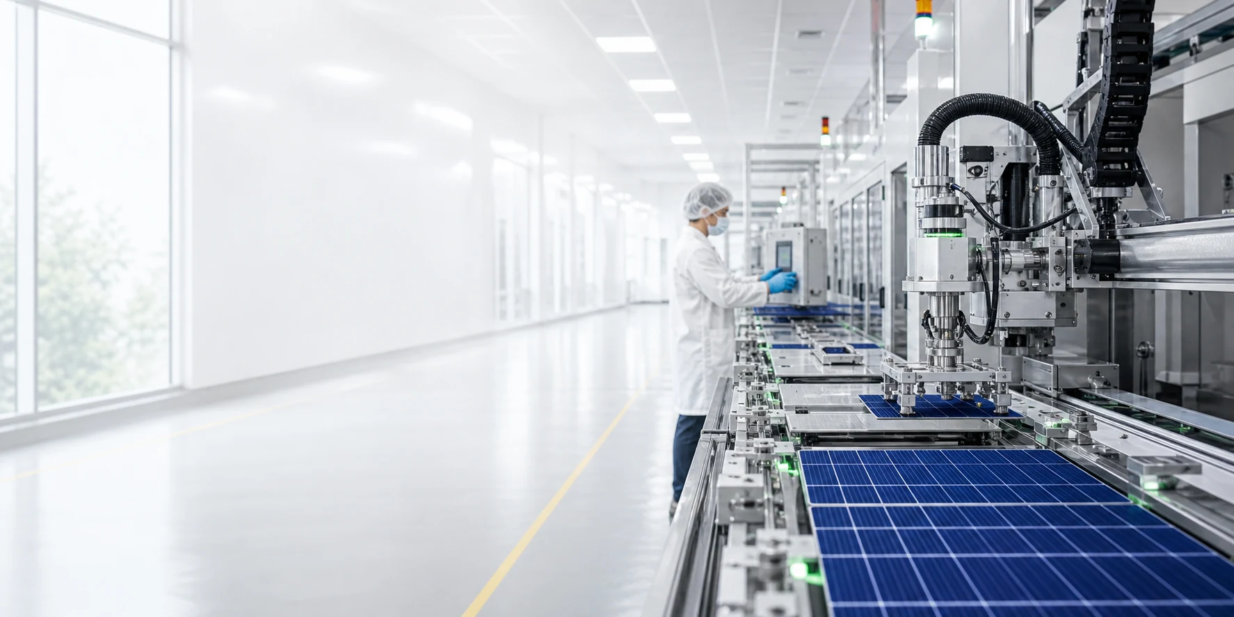 Modern solar manufacturing facility with precision process equipment