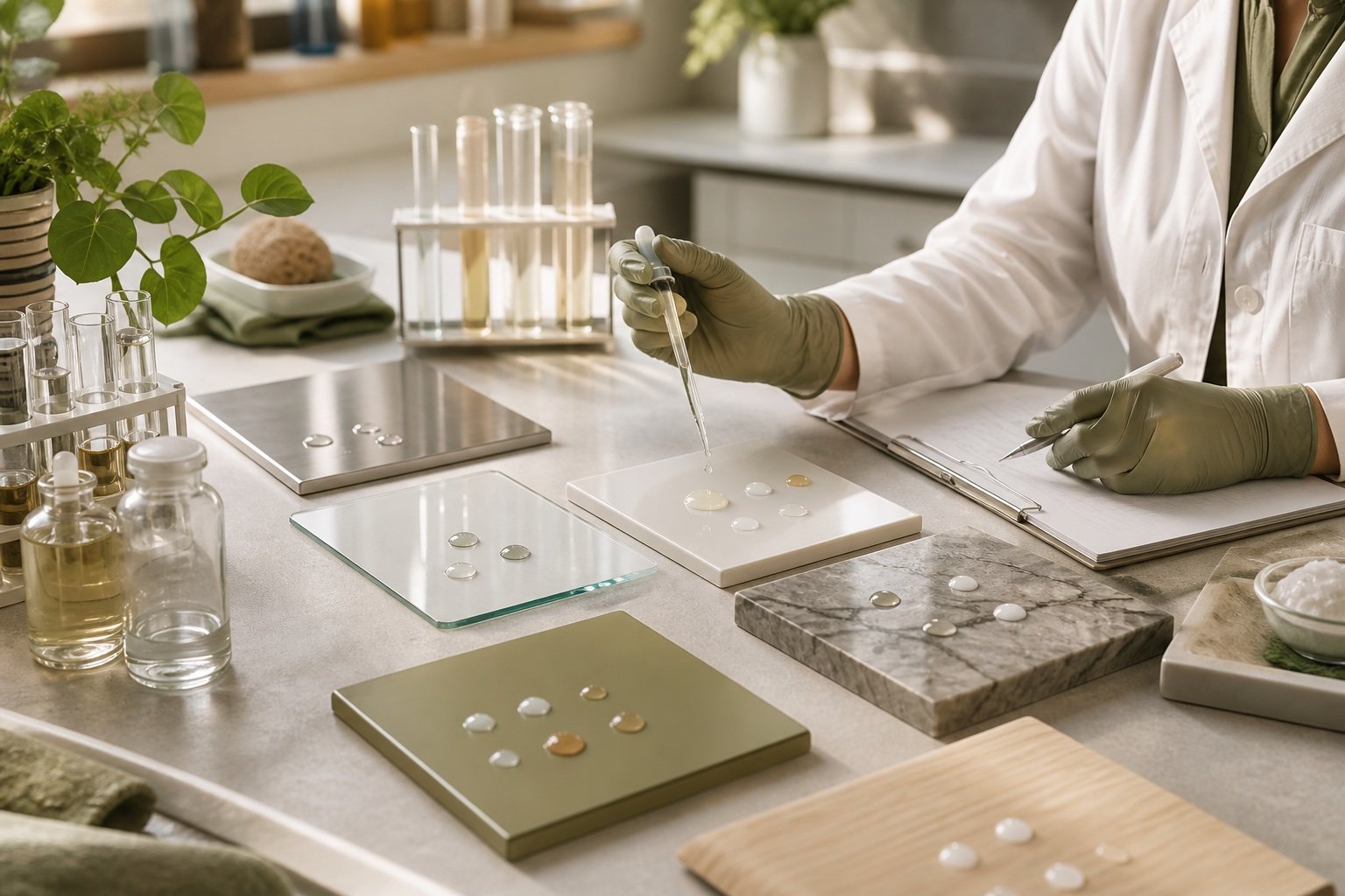 Surface compatibility testing for cleaning chemical application